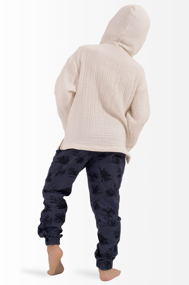Müslin Erkek Çocuk Kapşonlu Sweatshirt Kirli Beyaz