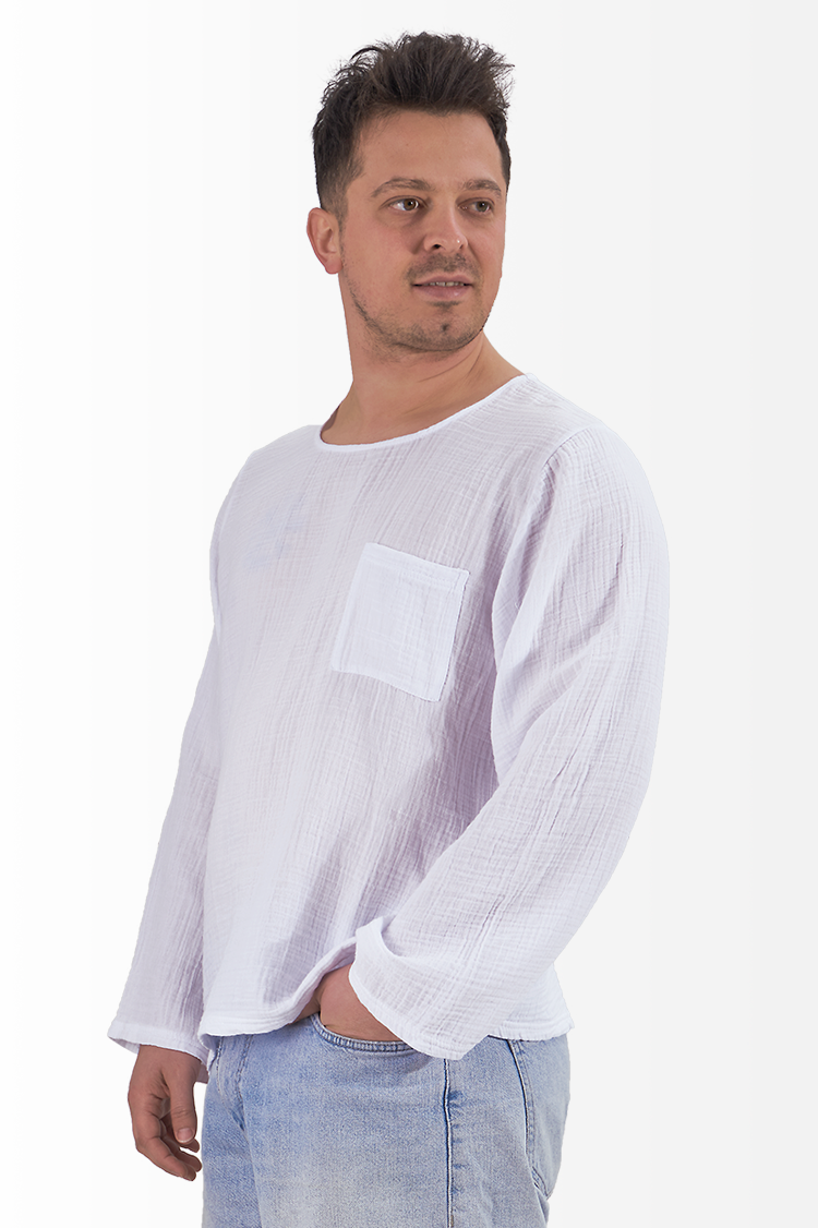 Müslin Sweatshirt Bisiklet Yaka Cepli Basic Model Beyaz