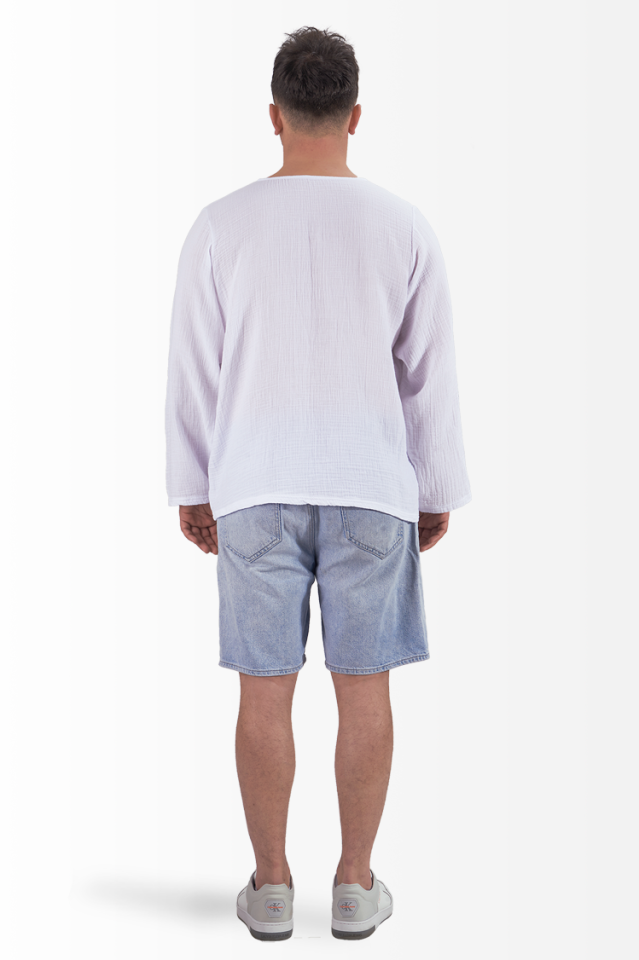 Müslin Sweatshirt Bisiklet Yaka Cepli Basic Model Beyaz