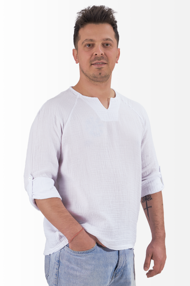 Müslin Sweatshirt V Yaka Reglan Kol Beyaz