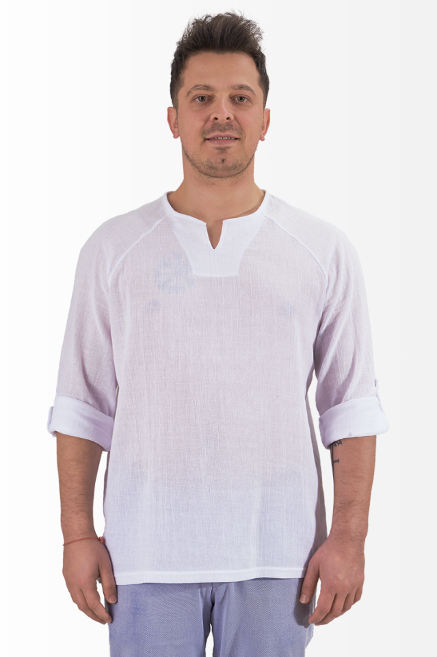 Şile Bezi V Yaka Sweatshirt Reglan Kol Beyaz
