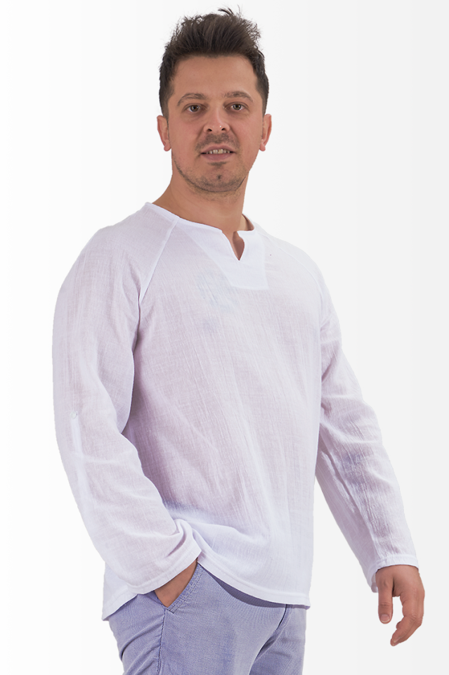Şile Bezi V Yaka Sweatshirt Reglan Kol Beyaz