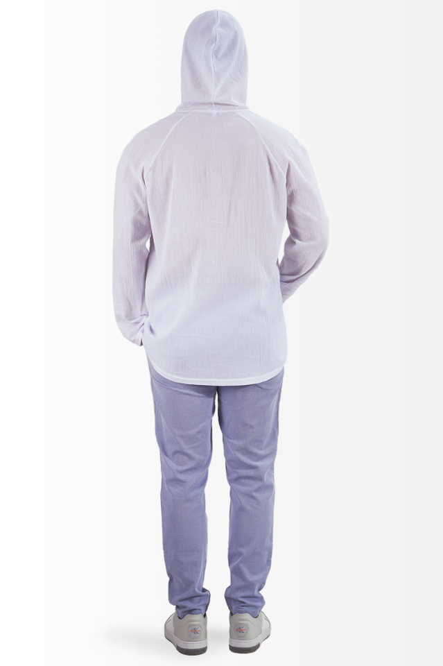 Şile Bezi Gömlek Kapşonlu Reglan Kol Spor Model Beyaz