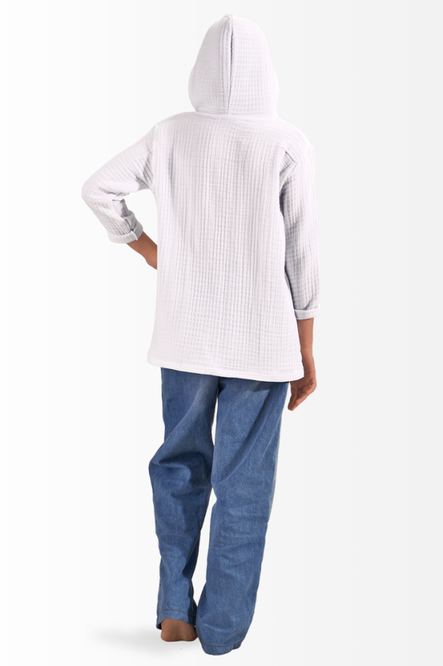 Müslin Kız Çocuk Sweatshirt Kapşonlu Beyaz