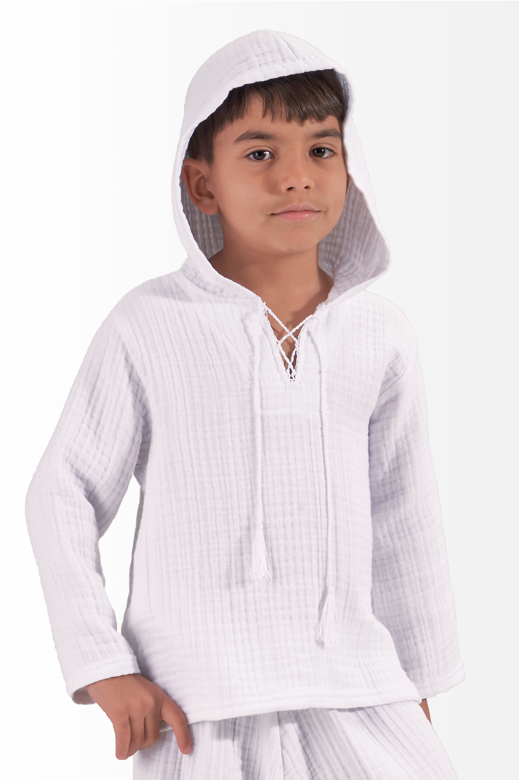 Müslin Erkek Çocuk Sweatshirt Kapşonlu Beyaz
